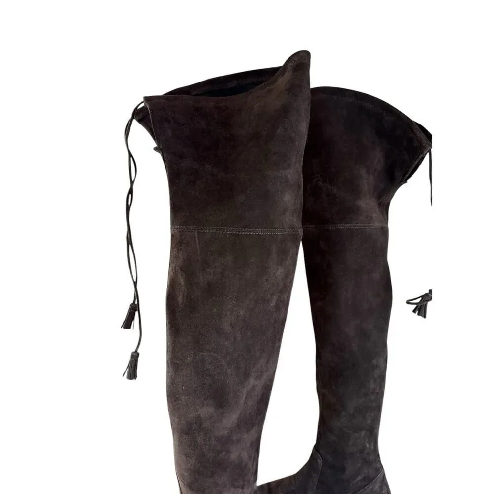Frye Brown Suede Over-the-Knee Flat Boots with Tie Detail Size 8M